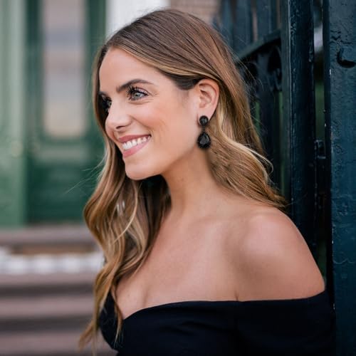EVER FAITH Women's Austrian Crystal Wedding Tear Drop Dangle Earrings | Bridal Prom Jewelry for Bride Bridesmaid - color: Black Black-Tone