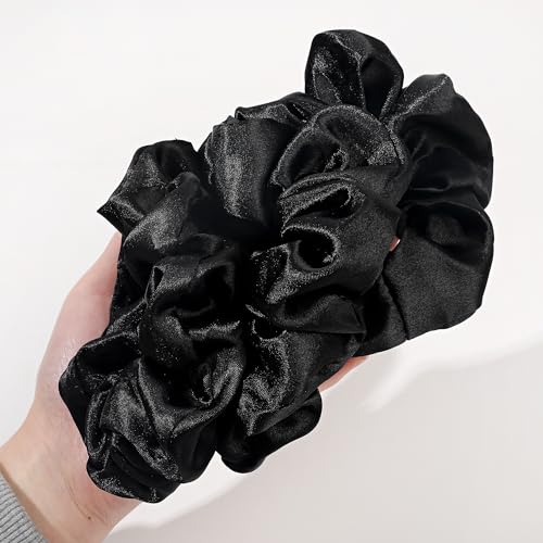 16 Pcs Scrunchies for Women - Black Satin Silk Scrunchies for Girls Hair Ties Elastics Bands Ponytail Holder Hair Accessories - color: BLACK SCRUNCHIES