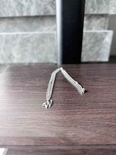 Stainless Steel Initial A-Z Necklace for Men Women,Cuban Chain,Titanium Steel Initial Letter Pendant Charm Necklaces Accessories Jewelry for Woman Man,21 Inch Chain - color: W