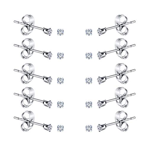 FOSIR 10 Pairs Tiny Womens Surgical Stainless Steel Clear Cubic Zirconia Stud Earrings, Hypoallergenic 316L Earrings Set - style: 2mm-10 pairs