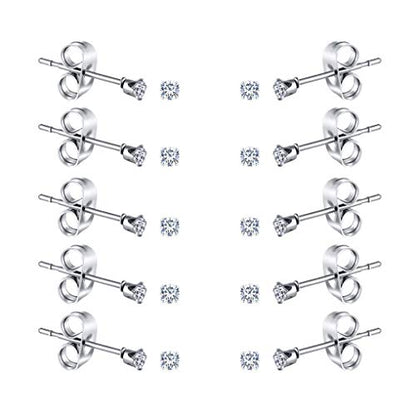 FOSIR 10 Pairs Tiny Womens Surgical Stainless Steel Clear Cubic Zirconia Stud Earrings, Hypoallergenic 316L Earrings Set - style: 2mm-10 pairs