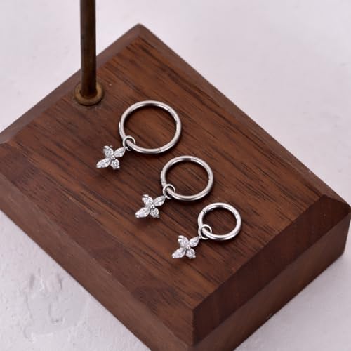 Ourania 16G Gold Stainless Steel Zircon Dangle Huggie Hoop Rook Piercing Helix Hoop Earring Tragus Hoop Cartilage Piercing for Women - color: Flower Silver 2PCS, size: 1.2*8mm 2pcs