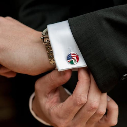 America Mexico Friendship USA Michoacan Mexican Flag Round Cufflink Set 1 Pair Stainless Steel Cufflinks Shirt for Men Business Wedding - size: 2.0cm