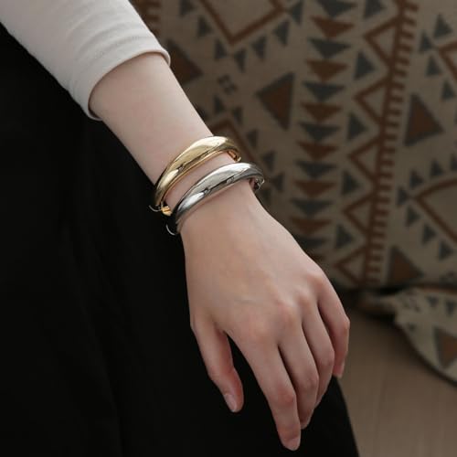 Gold/Silver Cuff Bangle Bracelets For Women Chunky Waterdrop Twisted Hinged Bangle Bracelets Minimalist Arm Cuff Bracelet Jewelry Gifts - color: 15Gold+Silver