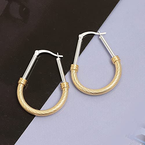 LeCalla 925 Sterling Silver Hoop Earrings for Women | Italian Design Classic Diamond-Cut Textured Hoops Earring | Women's Oval Drop Shape Silver Earring Jewelry - color: Large Two-Tone Textured