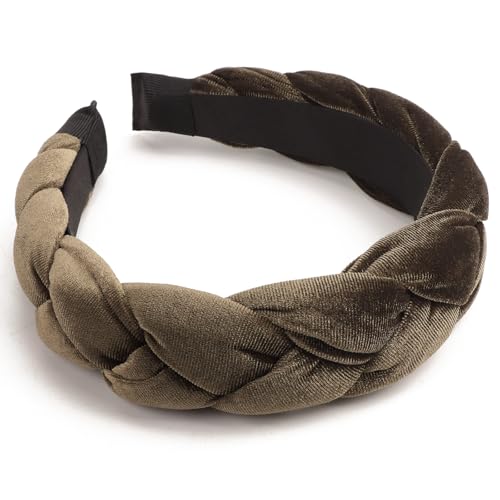 DRESHOW Braided Headbands for Women Velvet Hair Hoop Elastic Criss Cross Hair Bands Accessories - color: 01 Pack Velvet Braided: Army Green