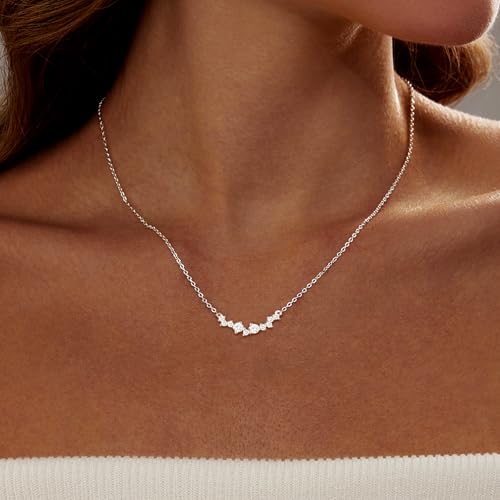 Zeffy Diamond Necklaces for Women, Dainty Gold Necklace 18k Gold Plated Layered Necklaces Simple Gold CZ Diamond Pendant Necklaces for Women Trendy Jewelry Gifts for Girls - color: Silver Multi CZ Necklace