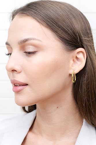 Hoops & Loops 925 Sterling Silver Twisted Hoop Earrings for Women - Hypoallergenic 14K Gold, Rose Gold, Black Flash Plated 2mm Thin Twist Design Round Click-Top Hoops, 15/20/25/30/35/40/50/60mm - color: Gold-25mm (1 inch)