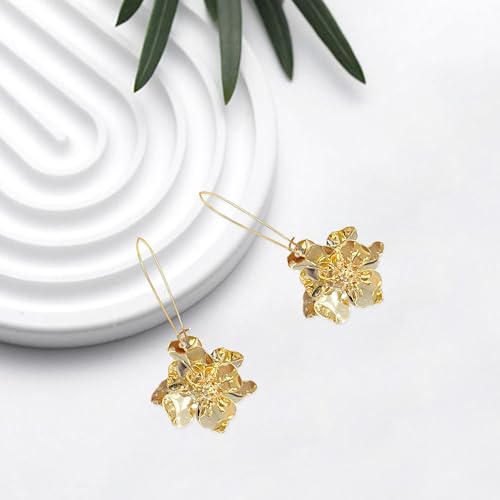 Bohemian Daisy Flower Matte Floral Long Petal Drop Dangle Earrings Layered Tiered for Women Chic Boho Wedding Jewelry - color: Gold
