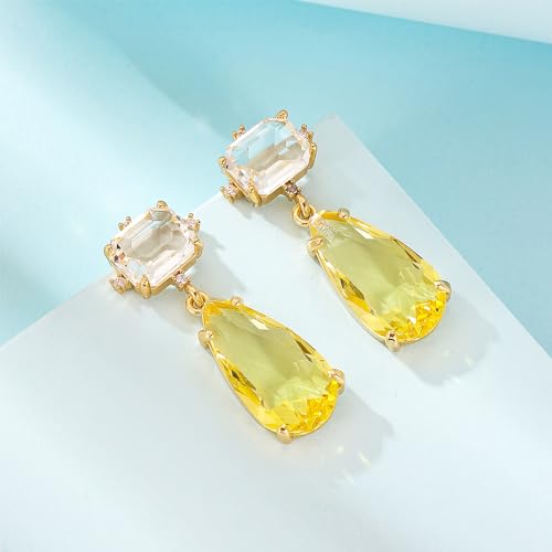 Crystal Earrings CXUEMH Teardrop Earrings for Women Blue and Green Dangle Earrings Elegant Earrings for Prom Emerald Green Earrings Formal Jewelry Crystal Drop Earrings - color: white and yellow