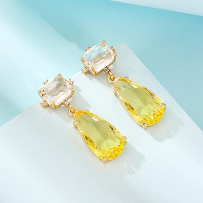 Crystal Earrings CXUEMH Teardrop Earrings for Women Blue and Green Dangle Earrings Elegant Earrings for Prom Emerald Green Earrings Formal Jewelry Crystal Drop Earrings - color: white and yellow