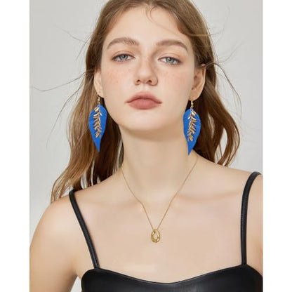 KINIVA Leather Dangle Earrings for Women Trendy, Lightweight Leaf Circle Lightning Earrings Drop, Jewelry Gifts for Women - color: 243 Blue