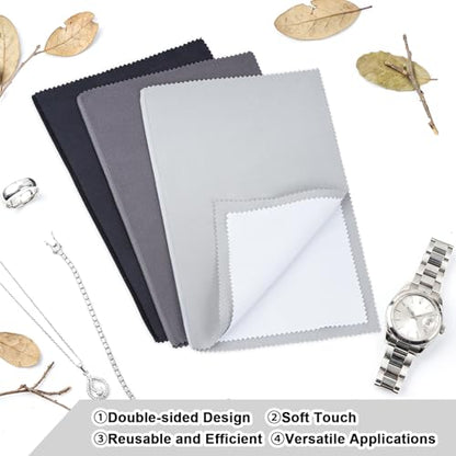 3pcs Polishing Cloth for Jewelry Cleaning Four-Layer Double-Sided Silver Cleaning Cloth for Cleaning Gold, Silver, Diamond, Gemstones, Coins, Platinum Jewelry - color: Black & Dark Gray & Light Gray