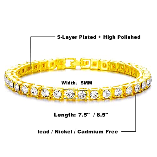 HH BLING EMPIRE 14K Gold and Silver Bracelets Diamond Tennis and Cuban Link Bracelet for Men Women Hip Hop Jewelry - color: 1 row tennis-Gold, size: 8.5"