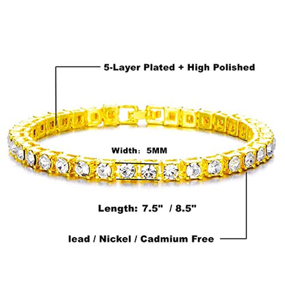 HH BLING EMPIRE 14K Gold and Silver Bracelets Diamond Tennis and Cuban Link Bracelet for Men Women Hip Hop Jewelry - color: 1 row tennis-Gold, size: 8.5"