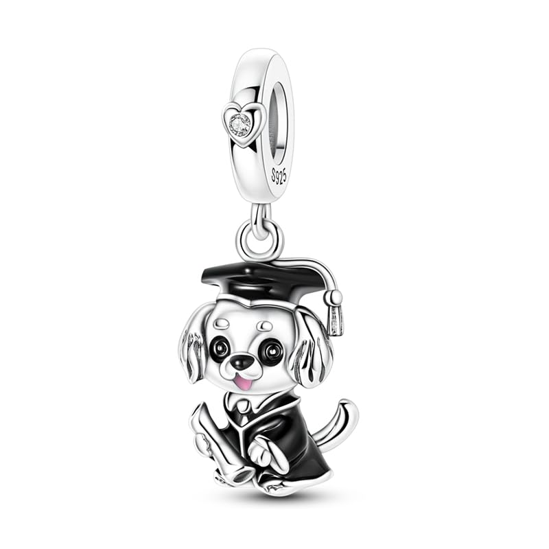 925 Sterling Silver Charms for Bracelets and Necklaces Beads Jewelry Charms for Women - color: Puppy Graduate Charm