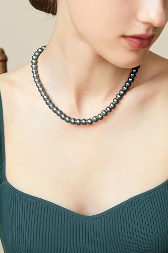 BABEYOND Round Imitation Pearl Necklace Wedding Pearl Necklace for Brides - color: Grey Green, size: 8mm