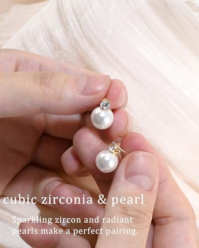 14K Gold Plated Pearl Jewelry Set for Women | Pearl Pendant Necklace and Studs Earrings for Wedding, Bridal, Bridesmaid