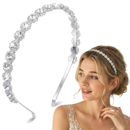 Rhinestone Headband, Silver Hair Accessories, Crystal Bridal Hair Pieces, Metal Diamond Headband Wedding Headpiece For Bride, Prom Formal Events