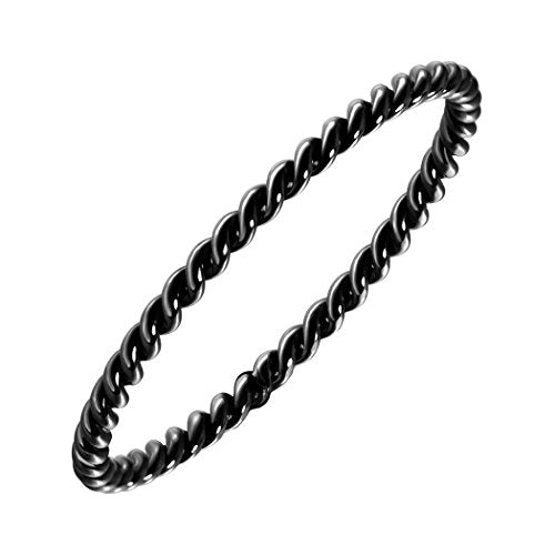Women's Stainless Steel 1.1mm Rope Thin Wedding Ring Silver Rose Gold Plated Size 4 to 9 - color: 1.5mm, Black