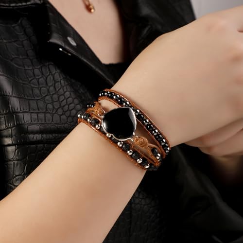 Artilady Leather Wrap Bracelet for Women, Pearl Beaded Bangle Stack Jewelry | Easy on-off, Elegant Handmade Multi-Layered, Daily Casual Date Beach Vacation, Gift for Ladies, Mother, Sister & Friend - style: Black bead