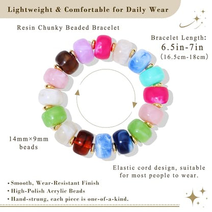4 Pcs Chunky Beaded Bracelets for Women | Adjustable Colorful Resin Beads Bracelets Stretch Beaded Bracelet Boho Summer Beach Vacation Jewelry Gift - color: Color 1