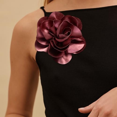 2Pack 6inch Extra Large Satin Brooches Lapel Pins Dainty Elegant Fabric Camellia Rose Flower Brooch Pin for Women Wedding Part Dance Clothes Accessories Jewelry - color: Cameo Brown