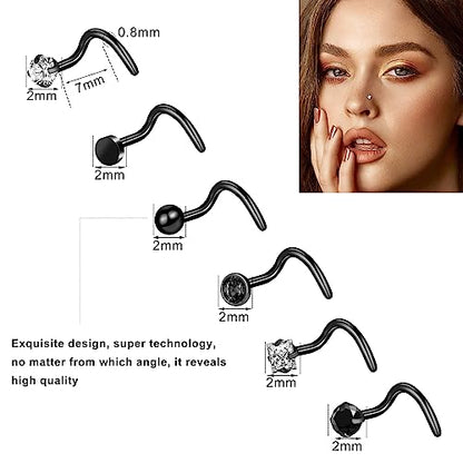 ONESING 9-40 Pcs Nose Rings - Hoops, Studs & L Shape - Hypoallergenic Stainless Steel Nose Piercings for Women & Men - color: Black-33pcs