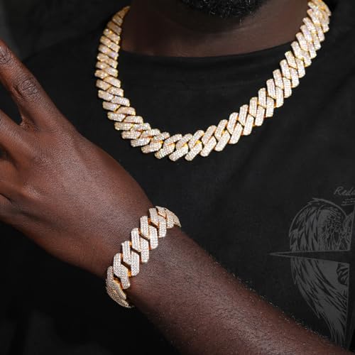 Ucciyo 30MM/25MM Cuban Link Chain for Men, Luxury Iced Out Diamond Chain | Luxurious Diamond-Simulated, Large Miami Cuban Style, 18K Gold Plated - color: Gold-18MM, size: 7.5 Inch