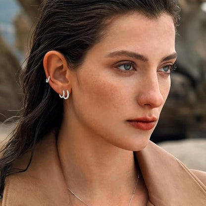 micuco 3 Pairs Small Hoop Earrings Tiny Cartilage Earrings for Women Men | Cubic Zirconia Earrings Huggie Hoop Ear Piercing Earrings for 8mm 10mm 12mm - color: 2# 14K White Gold Plated 8mm*3