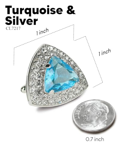 Triangular Crystal Diamond Set Cuff Links for Men – Tuxedo Suit Accessories, Cufflinks for Men - style: Turquoise/Silver