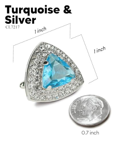 Triangular Crystal Diamond Set Cuff Links for Men – Tuxedo Suit Accessories, Cufflinks for Men - style: Turquoise/Silver