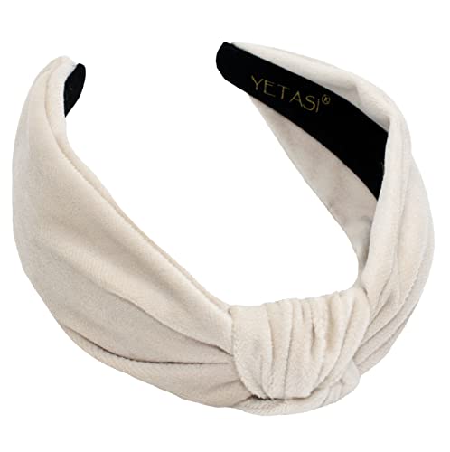 Headbands for Women Off-White Velvet is Trendy. Knotted Headband for Women is a Adjustable Top Knot White Headband Non Slip - color: Off White
