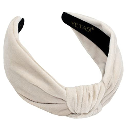 Headbands for Women Off-White Velvet is Trendy. Knotted Headband for Women is a Adjustable Top Knot White Headband Non Slip - color: Off White