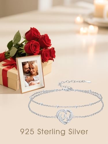 Dorunmo Initial Anklet 925 Sterling Silver Letter A-Z Layered Heart Anklet Beach Jewelry Birthday Gifts for Women - color: N
