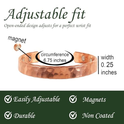 Touchstone Copper magnetic bracelet Tibetan style. Hand forged with solid and high gauge pure copper. Hammered look. - style: Hammered 1