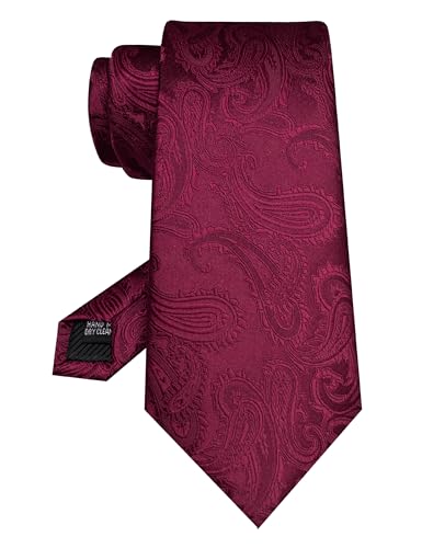 JEMYGINS Mens Paisley Tie and Pocket Square,Lapel Pin,Cufflinks,Tie Clip Sets with Gift Box 5PCS - color: Burgundy