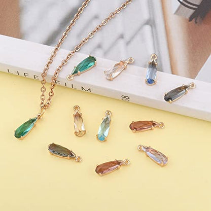 FASHEWELRY 50Pcs Teardrop Faceted Glass Pendants Mixed Colors Crystal Glass Dangle Oval Drop Bead Charms with Golden Open Back Settings for Jewelry Craft Making - color: Mixed Colors Teardrop-1