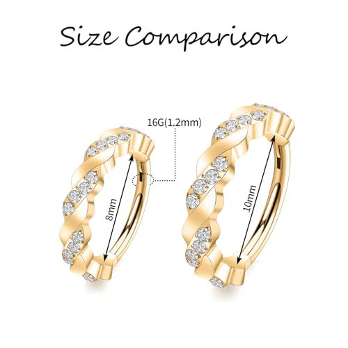 PEAKLINK 16G Nose Hoop Ring 316L Surgical Steel Conch Cartilage Helix Earring with Cubic Zircon Tragus Rook Daith Septum Piercing Jewelry 8mm 10mm for Women Men - color: Style3:Gold-Cross Shape