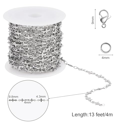 SMYHTGLIF 4 Meters Stainless Steel Cross Jewelry Making Chains Bulk | Silver Chain for Jewelry Making DIY Craft Chain Roll Jewelry Findings - color: Cross Silver