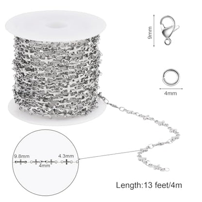 SMYHTGLIF 4 Meters Stainless Steel Cross Jewelry Making Chains Bulk | Silver Chain for Jewelry Making DIY Craft Chain Roll Jewelry Findings - color: Cross Silver