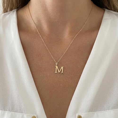14K Solid Gold Initial Letter Charm Pendant for Women - Personalized Block Letter Add On Charm (A to Z All Letters) - color: M