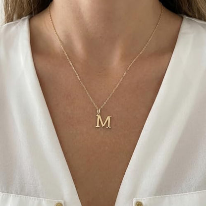 14K Solid Gold Initial Letter Charm Pendant for Women - Personalized Block Letter Add On Charm (A to Z All Letters) - color: M