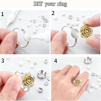 60 Pcs Adjustable Ring Blanks for Jewelry Making, 3-Color Stainless Steel Flat Base Craft Rings for DIY, 20Pcs Each in Silver Gold Rose Gold