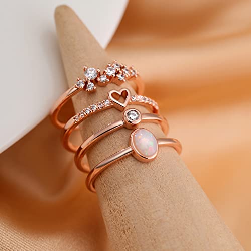 RLMOON Gold Ring Set for Women Dainty Silver Rose Gold Stackable Rings | 14K Gold Plated Simple Heart CZ Pinky Stacking Thumb Rings Plain Band Size 4-12(8-12PCS) - color: Rose Gold Rings