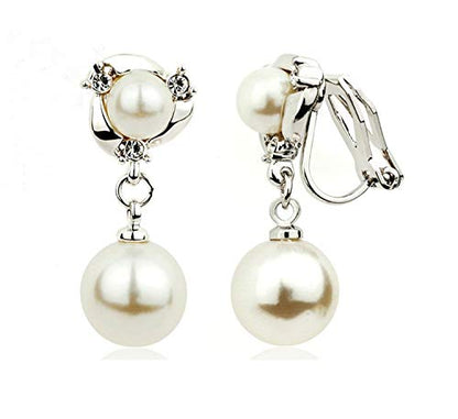 Clip On Earring For Women Pearl Non Pierced Clip Earrings - color: clip-on silver