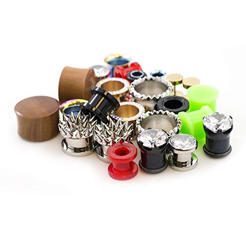 12 pcs (6 Pairs) Earrings Ear Gauges Plugs Stone Ear Plugs Wood Tunnels Stretching Gauges Expander Body Piercing Randomly Picked Set Gauge - color: 0g (8 mm)