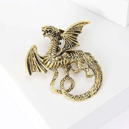 HETICA Vintage Animal Dragon Skull Wolf Crown Lion Brooch for Men Women Suit Tie Dress Lapel Pin Fashion Jewelry - style: Vintage Gold Dragon