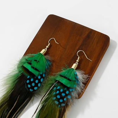 Bohemian Feather Dangle Earrings for Women with Shell Beads Long Tassel Design Drop Earrings - style: Style-Green