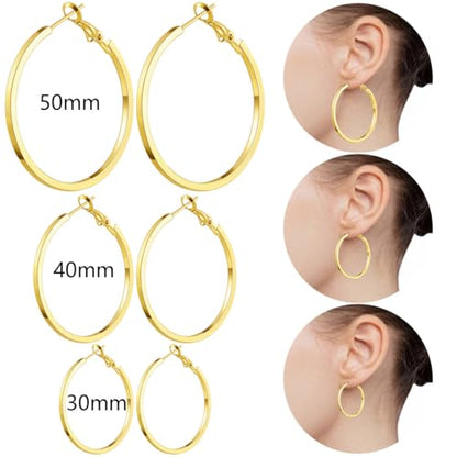 5/12 Pairs Gold Silver Plated Hoop Earrings for Women, Hypoallergenic Stainless Steel Hoops Earrings Set, Lightweight Large Small Hoops Women Earrings Loop Earrings Set - color: 6 Pairs Gold Silver Plated Square Wire Hoop Earrings